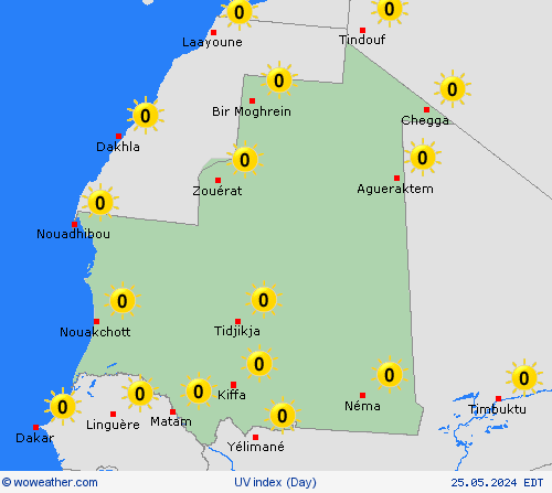índice uv Mauritania Africa Mapas de pronósticos