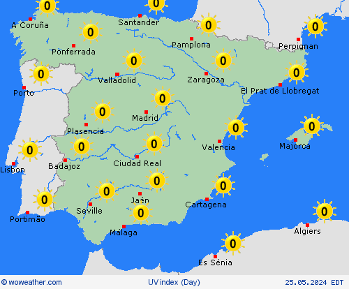 índice uv Spain Europe Mapas de pronósticos
