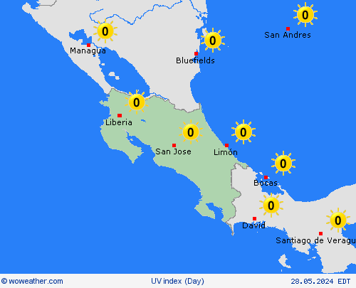 índice uv Costa Rica Central America Mapas de pronósticos
