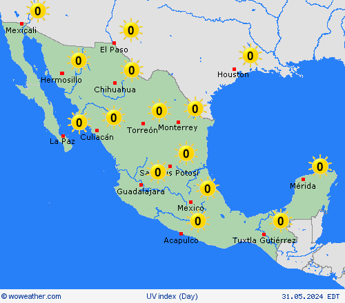 índice uv Mexico Central America Mapas de pronósticos