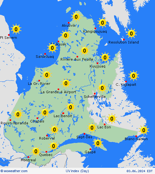 uv index Quebec North America Forecast maps