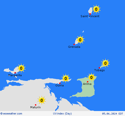 uv index Trinidad and Tobago South America Forecast maps