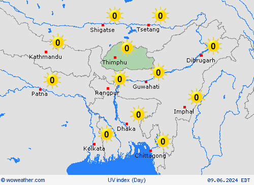 uv index Bhutan Asia Forecast maps